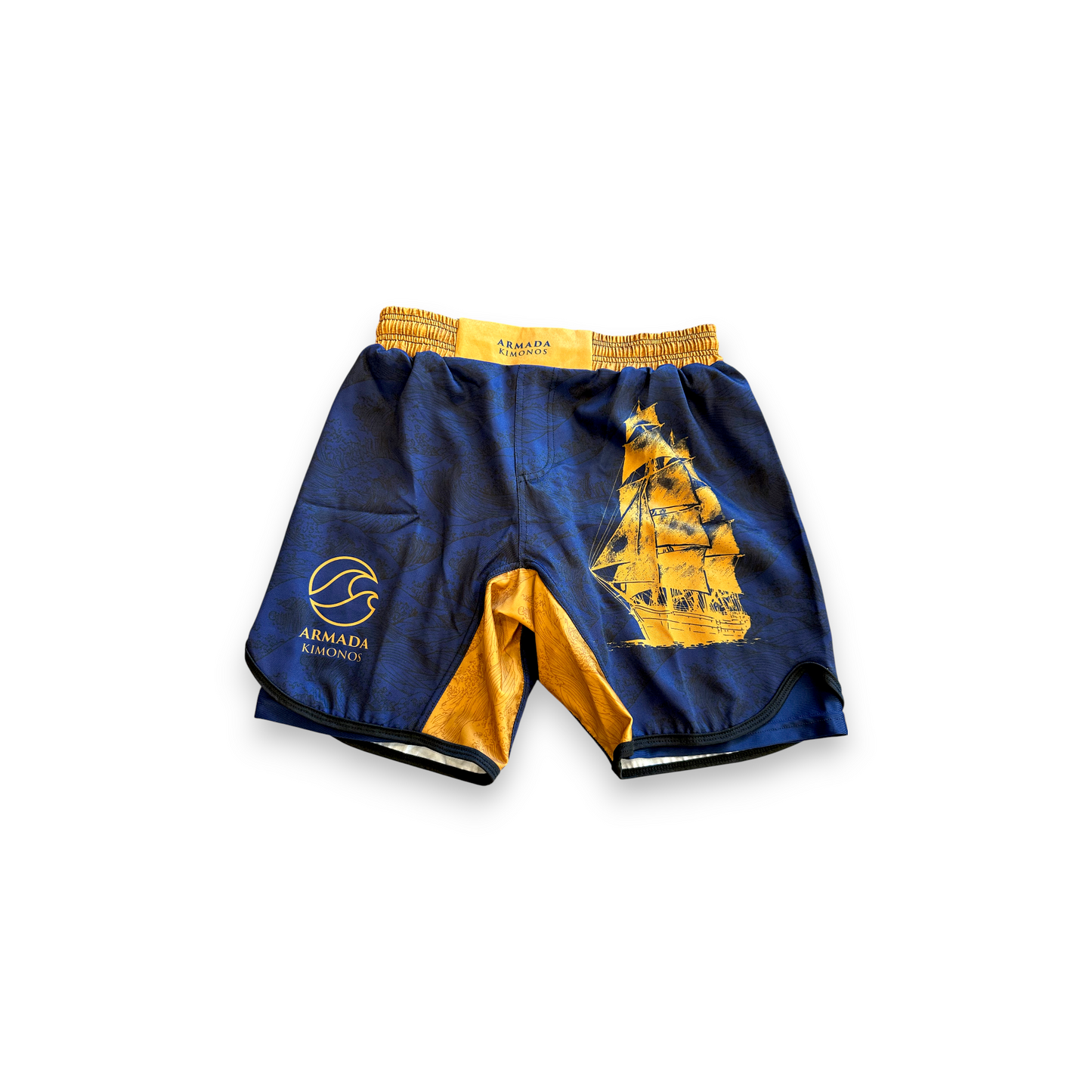 BJJ Shorts - Armada First Voyage  - Gold & Blue - Spandex inner lining