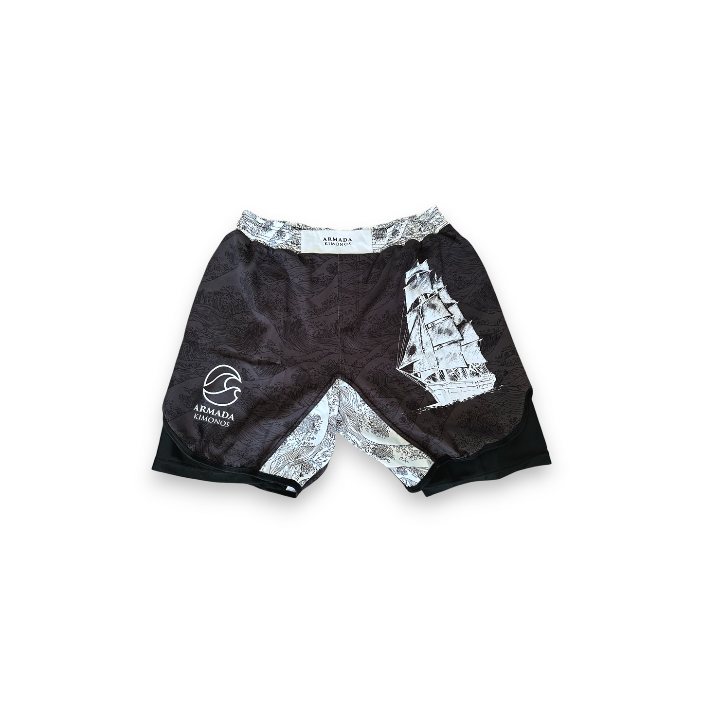 BJJ Shorts - Armada First Voyage  - Black and Gray - Spandex inner lining